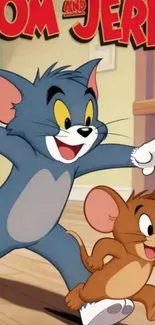 Tom and Jerry animated chase scene mobile wallpaper.