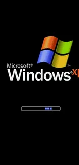 Classic Windows XP wallpaper with logo on black background.