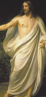 Classical artwork of Jesus with flowing robes and serene expression on mobile wallpaper.