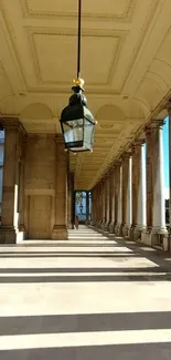 Elegant classical corridor with columns and lantern.