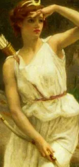 Classical goddess in white dress with bow