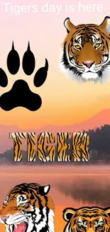 Clemson Tigers mobile wallpaper with tiger graphics and sunset.