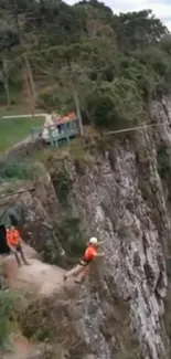 Thrilling cliffside jump captured in nature.