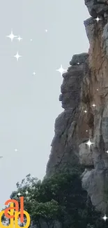 Mobile wallpaper of a rocky cliff with a flying plane.