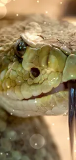 Close-up of a snake with forked tongue, emphasizing detailed scales.