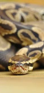 Close-up image of a snake with detailed scales and earthy tones as a mobile wallpaper.