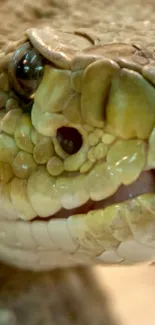 Close-up snake showing intricate scales and tongue.