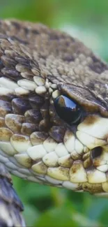 Close-up of a snake with intricate brown scales.