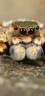 Close-up image of a spider on a rock with detailed texture and vivid colors.