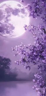 Moonlit blossoms over a lavender lake.