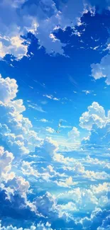 Blue sky with fluffy white clouds, creating a serene wallpaper.