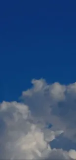 A deep blue sky with fluffy white clouds.