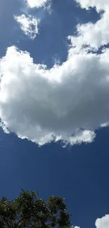 Fluffy white clouds against clear blue sky.