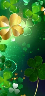 Vibrant clover leaves on a green background for mobile wallpaper.