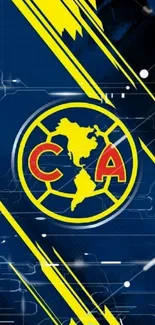 Club América logo on blue and yellow wallpaper design.