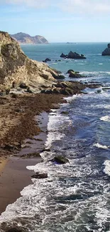 Scenic coastal cliff and ocean view wallpaper.