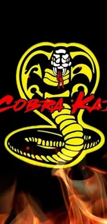 Cobra Kai emblem with flames wallpaper.