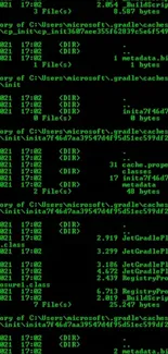 Green digital text on terminal-themed wallpaper.