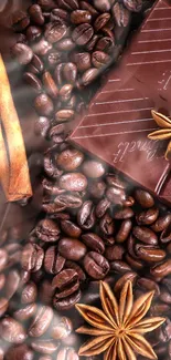 Luxurious coffee beans and chocolate wallpaper with aromatic spices.