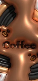 Coffee art wallpaper featuring cups and coffee beans.
