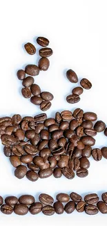 Artistic arrangement of coffee beans on white background wallpaper.