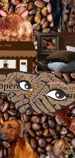 Coffee beans with creative collage art design.