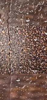 Mobile wallpaper featuring coffee beans and raindrop effect.