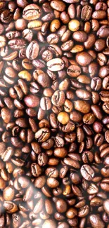 Coffee bean close-up wallpaper with brown texture.