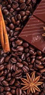 Coffee beans, chocolate, and star anise create a rich, warm mobile wallpaper.