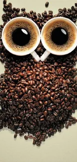 Creative owl design with coffee beans and cups on mobile wallpaper.