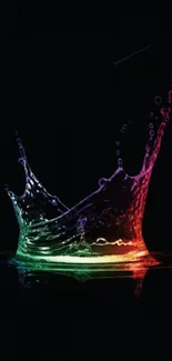 Vibrant splash with rainbow colors on a black background.