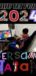 Child gaming setup with 2024 colorful design.