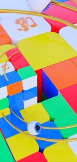 Colorful 3D abstract blocks with vibrant geometric designs.