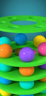 Colorful 3D ball stack with vibrant spheres.