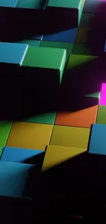 Colorful 3D block wallpaper with dynamic shadows and vivid colors.