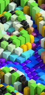 Colorful 3D geometric block pattern wallpaper.