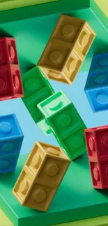 3D colorful blocks in geometric pattern.