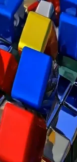 Colorful 3D blocks in vibrant pattern.