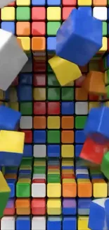 Vibrant 3D cubes in dynamic colors form an abstract pattern.