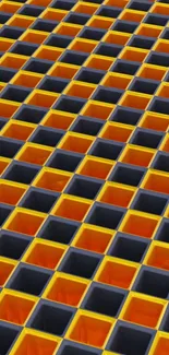 3D cubes in orange and yellow pattern wallpaper.