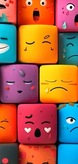 Colorful 3D emoji cubes with playful expressions.