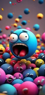 Vibrant 3D emoji wallpaper with colorful, expressive spheres.