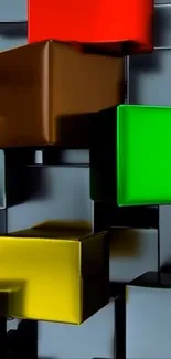 Colorful 3D geometric blocks on a phone wallpaper.