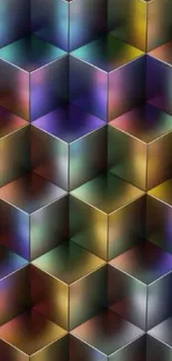 Vibrant multicolored 3D cube geometric pattern wallpaper.