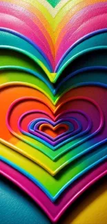 Colorful abstract heart layers in rainbow hues.