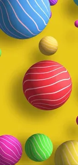 Colorful 3D spheres on a vibrant yellow background.
