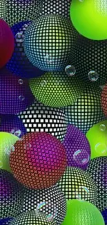 Vibrant 3D digital spheres wallpaper with colorful patterns and geometric design.