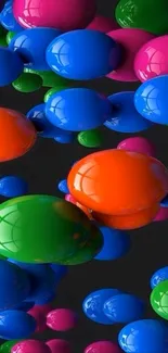 Colorful 3D spheres in blue, green, pink, and orange on a dark background.