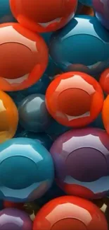 Colorful 3D spheres with vibrant hues in a dynamic arrangement.