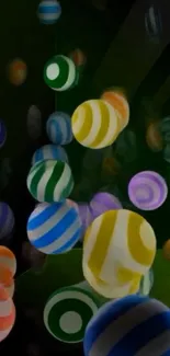 Colorful 3D spheres with striped patterns.